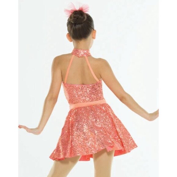 Revolution Dance Costume CORAL Sequins XL Child Solo Lyrical Figure Ice Skate - Picture 2 of 15